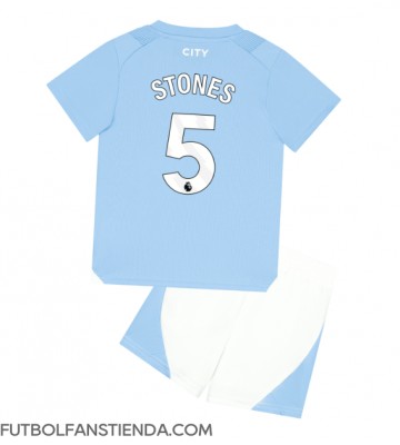Manchester City John Stones #5 Primera Equipación Niños 2023-24 Manga Corta (+ Pantalones cortos)